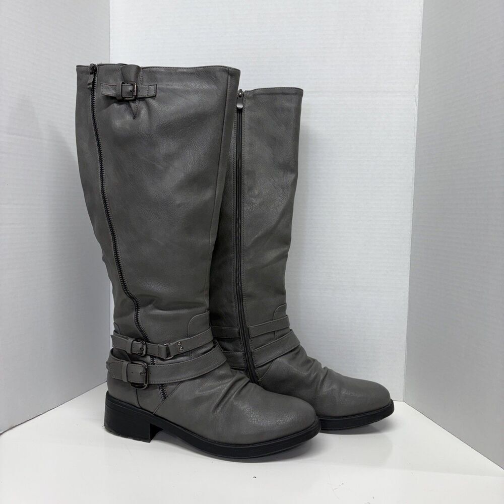 Dream Pairs Women’s Winter Fur Lined Gray Knee High Boots 11M Zipper Snow Warm